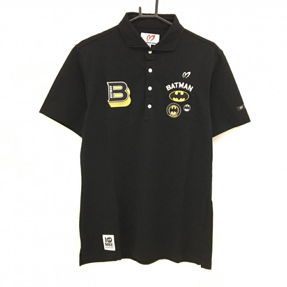 【美品】マスターバニー×バットマン 半袖ポロシャツ 黒×白×ゴールド 10周年 ワッペン メンズ 6(XL) ゴルフウェア MASTER BUNNY EDITION