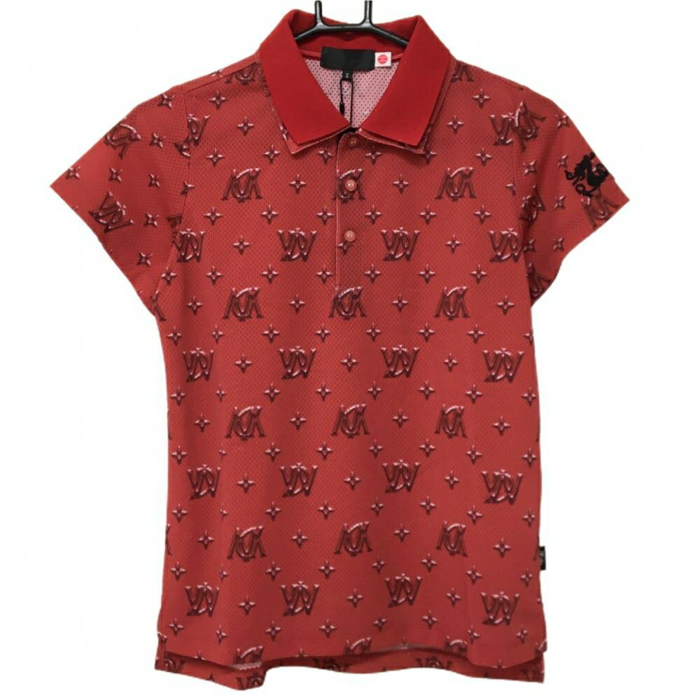 TRUSSARDI - 【新品】ダンスウィズドラゴン 半袖ポロシャツ レッド モノグラム風総柄 遮熱 UVカット レディース 2(M) ゴルフウェア Dance With Dragon