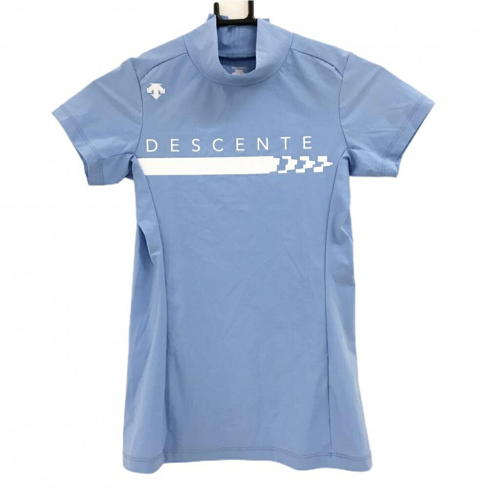 デサントゴルフ 半袖ハイネックシャツ ライトブルー×白 フロントロゴ 中田英寿 レディース S ゴルフウェア DESCENTE