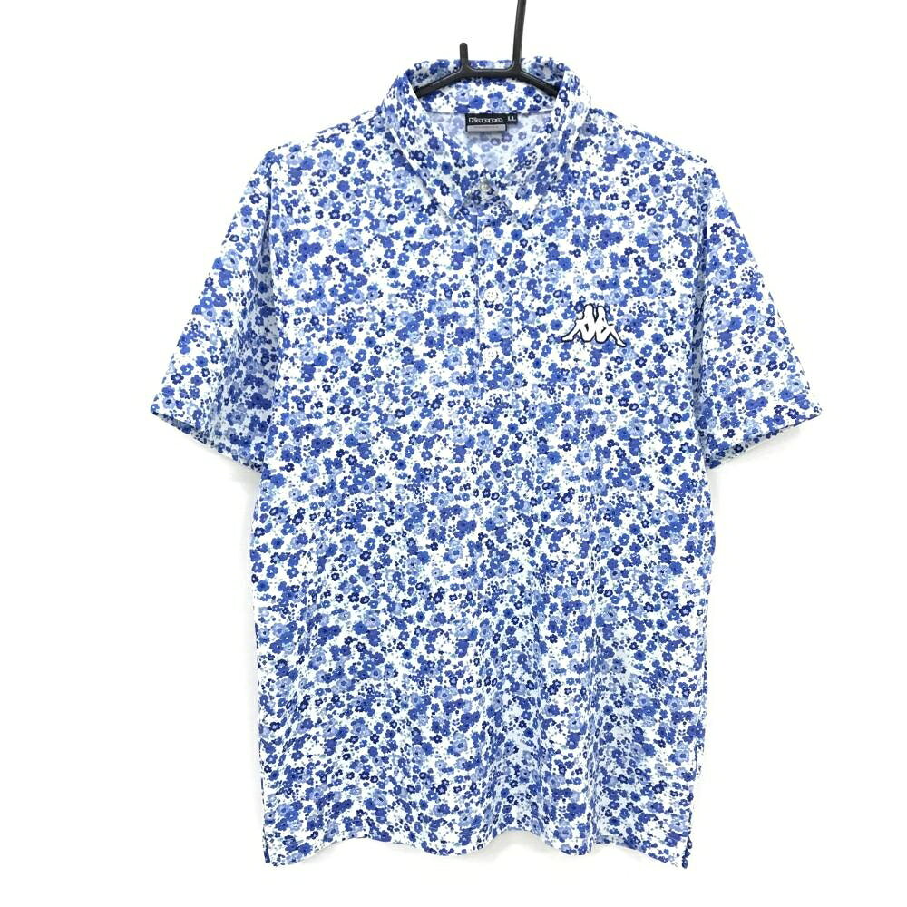 Kappa - カッパ 半袖ポロシャツ 白×ブルー 花総柄 ボタンダウン メンズ LL ゴルフウェア Kappa