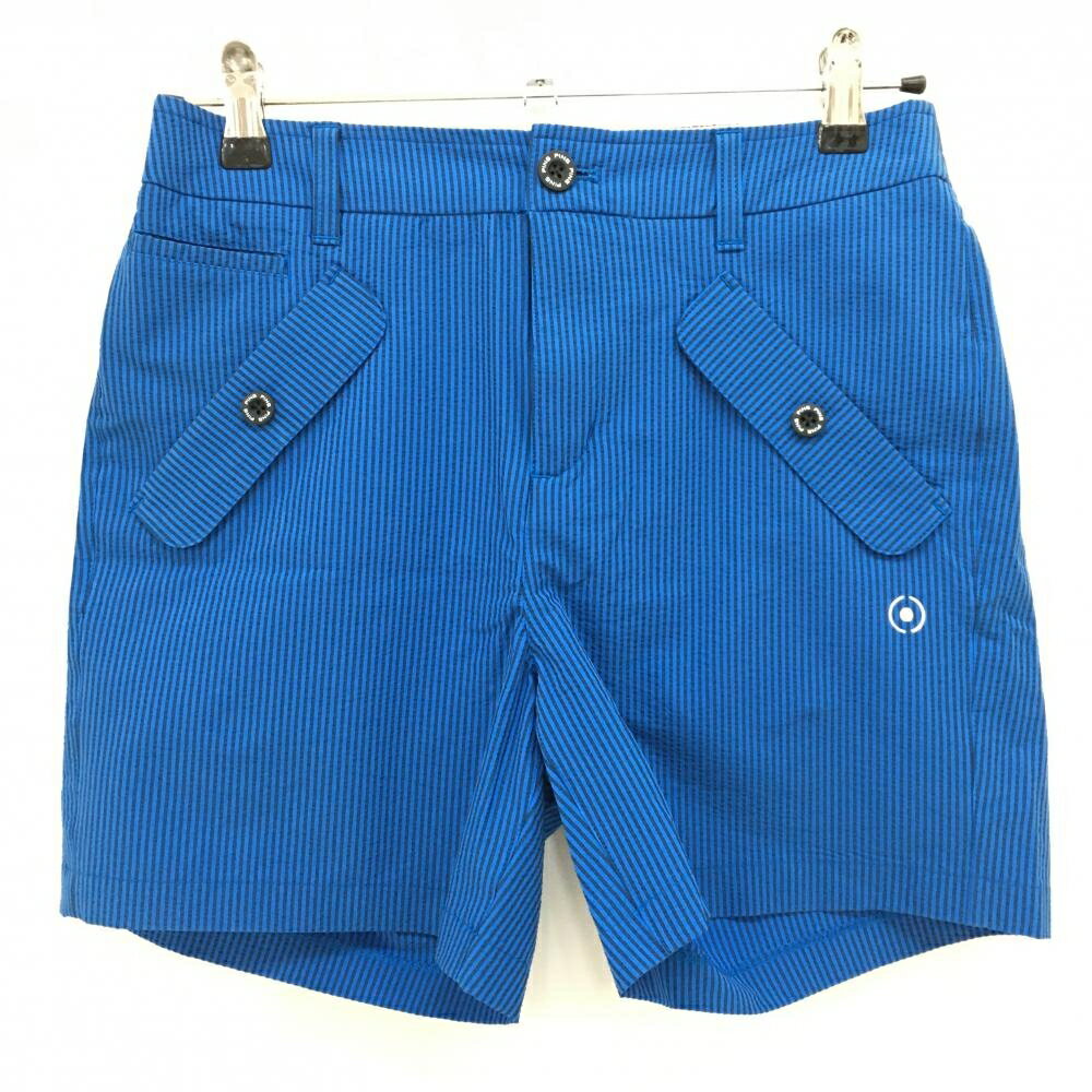 Rakuten - 【超美品】ピン ショートパンツ ブルー×ネイビー ストライプ サッカー生地 レディース S ゴルフウェア PING