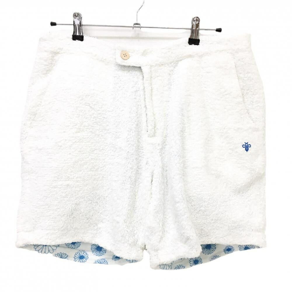 【美品】パーリーゲイツ リバーシブルハーフパンツ 白 パイル地 裏花柄 メンズ 5(L) ゴルフウェア PEARLY GATES