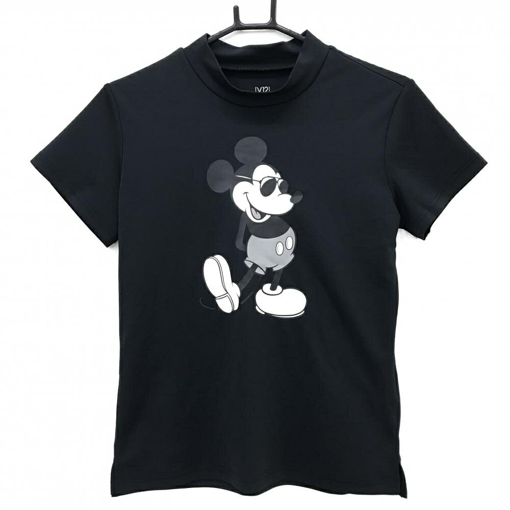 乐天商城 - 【超美品】V12×Disney 半袖ハイネックシャツ 黒 ミッキーマウス バックロゴ レディース 0(S) ゴルフウェア V12