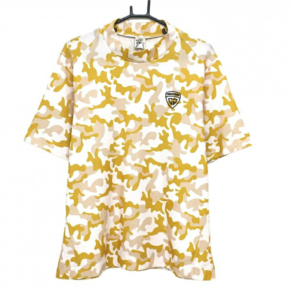 Rakuten - 【超美品】コモンゴルフ 半袖ハイネックシャツ 白×マスタードイエロー カモフラ柄 メンズ XXXL ゴルフウェア 大きいサイズ COMON GOLF