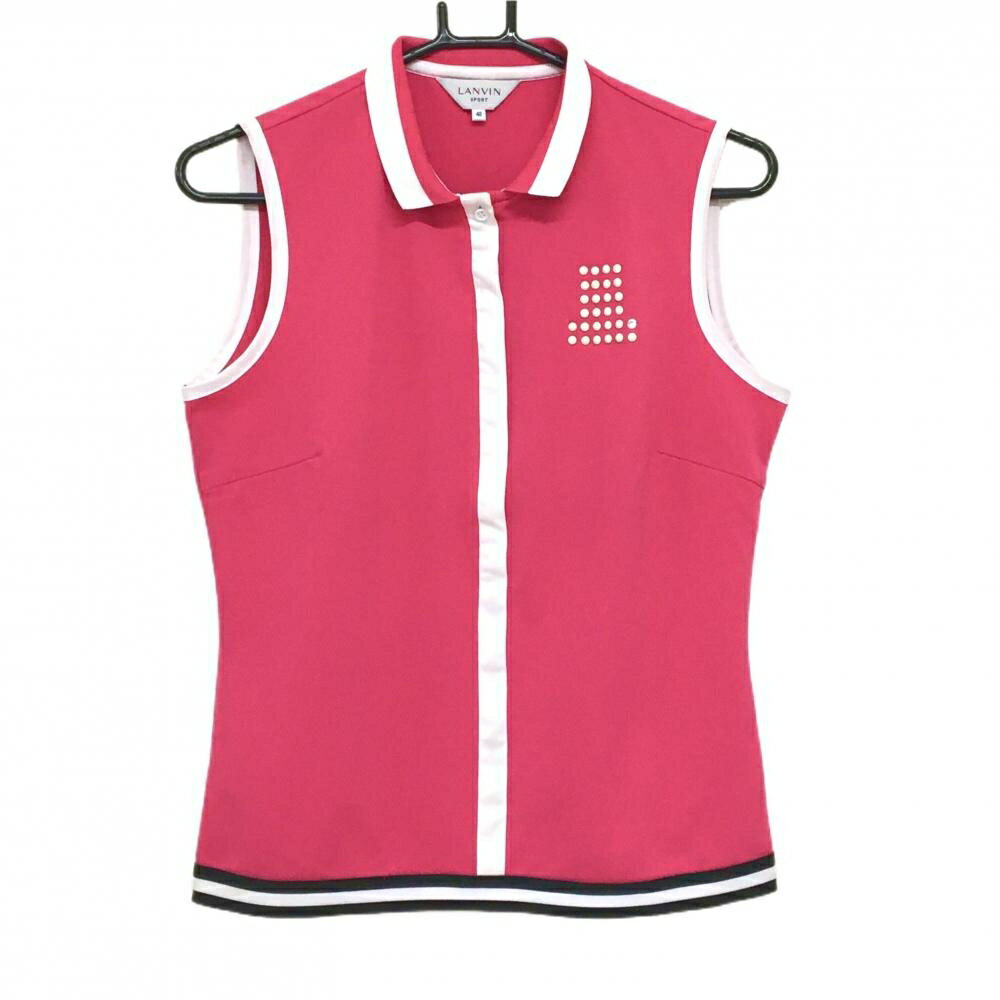 Rakuten - 【美品】ランバンスポール ノースリーブポロシャツ ピンク×白 襟バイカラー レディース 40(L) ゴルフウェア LANVIN SPORT