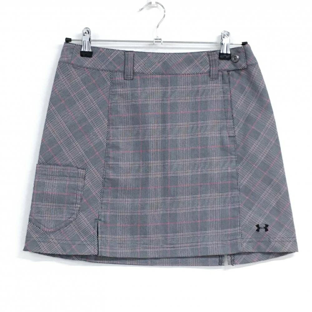 【超美品】アンダーアーマー スカート グレー×ピンク グレンチェック ストレッチ レディース MD ゴルフウェア UNDER ARMOUR