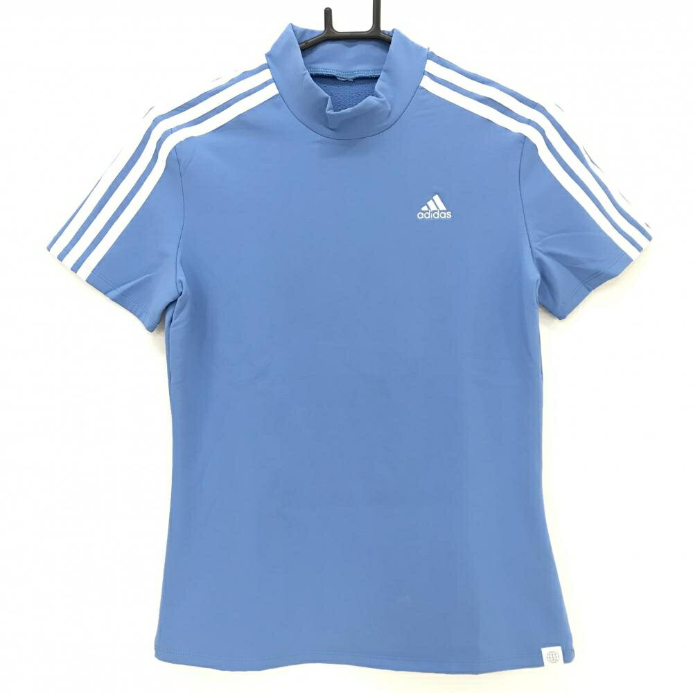アディダス 半袖ハイネックシャツ ライトブルー×白 袖3ライン レディース UKURAN J32 ゴルフウェア adidas