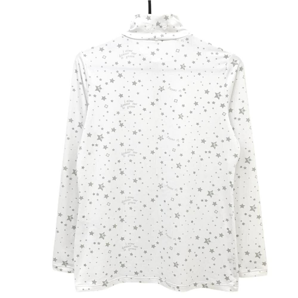 【超美品】マリクレールスポール 長袖ハイネックシャツ 白×グレー 星柄 ストレッチ レディース L ゴルフウェア marie claire