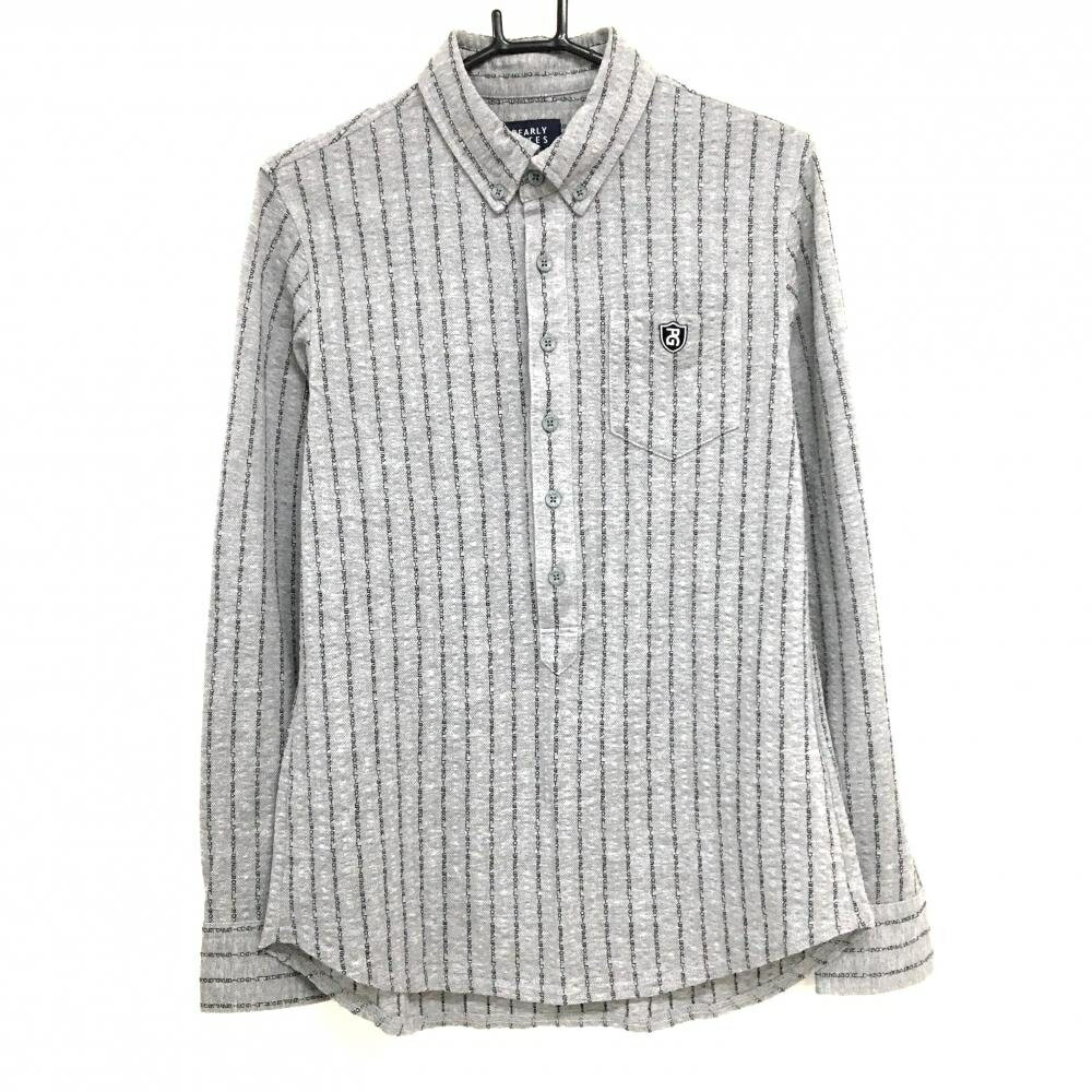 Rakuten - 【超美品】パーリーゲイツ 長袖ポロシャツ グレー×ダークネイビー ロゴストライプ ボタンダウン メンズ 4(M) ゴルフウェア PEARLY GATES