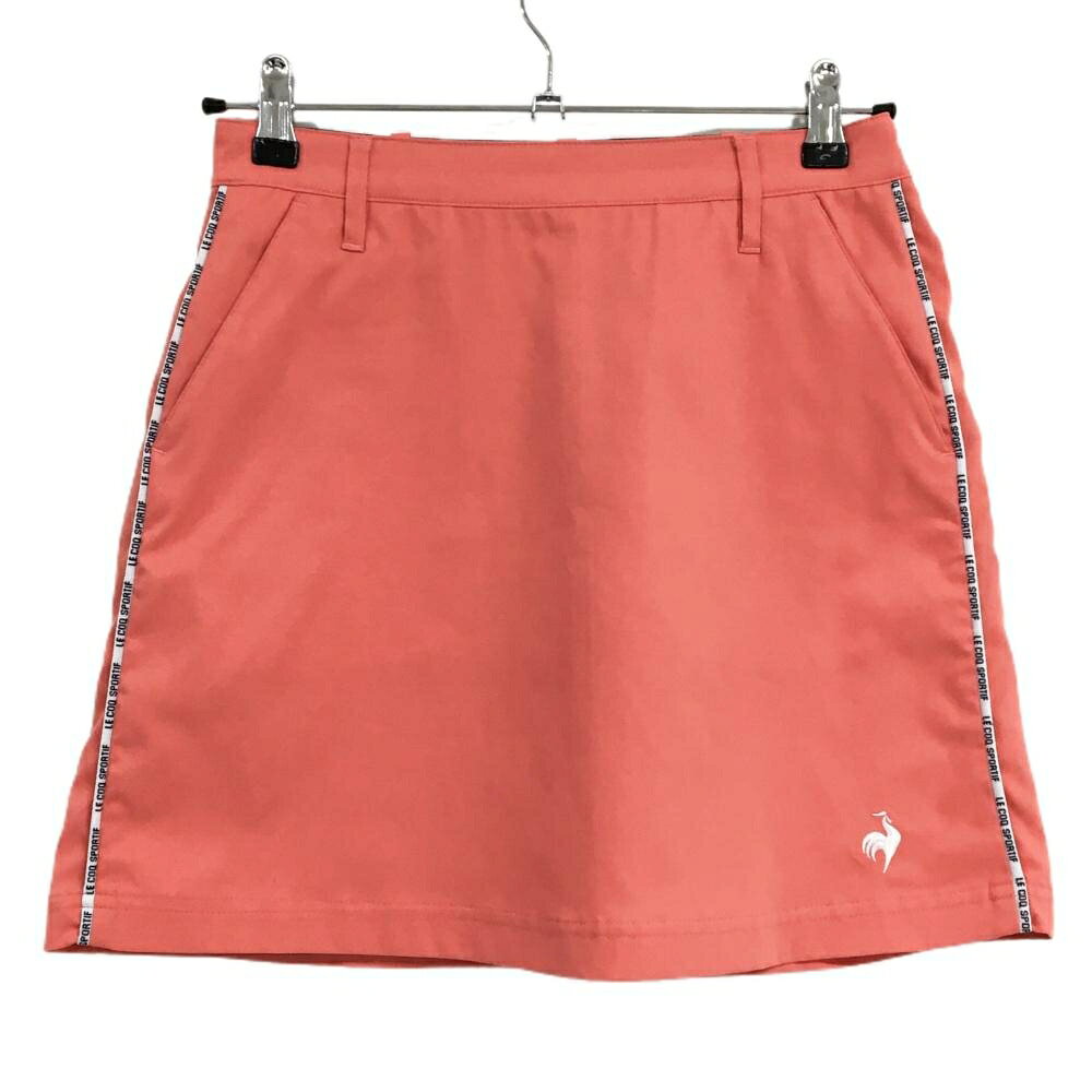 【超美品】ルコックゴルフ スカート ピンク系×白 サイドロゴライン レディース 9 ゴルフウェア le coq sportif