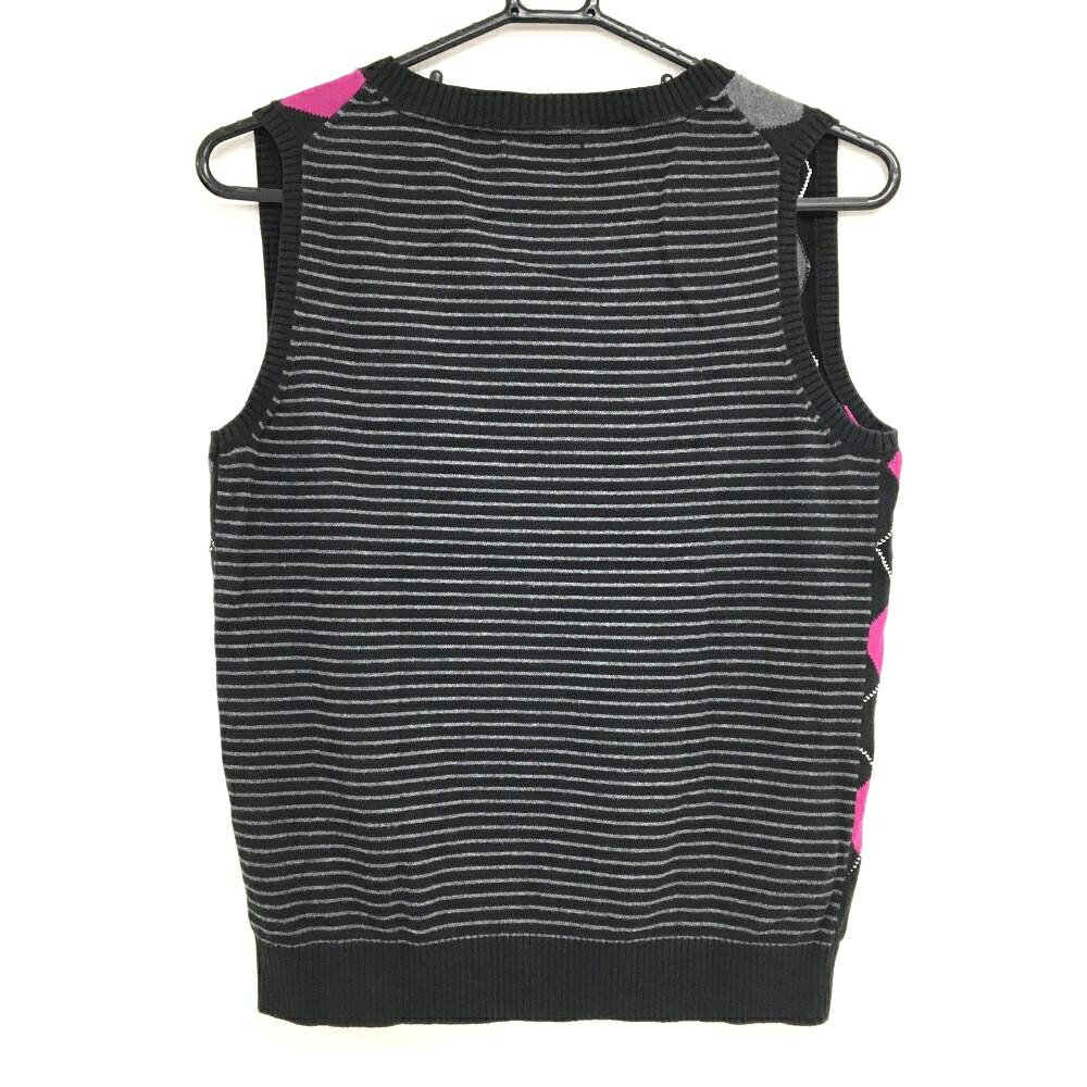 【美品】トミーヒルフィガー ニットベスト 黒×グレー×ピンク アーガイル柄 Vネック レディース M ゴルフウェア Tommy Hilfiger Golf