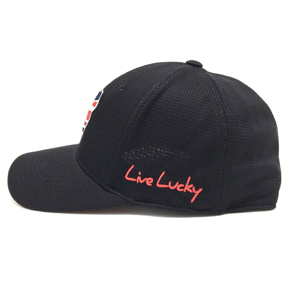 【超美品】ブラッククローバー キャップ 黒 格子柄地模様 立体ロゴ L/XL ゴルフウェア BLACK CLOVER