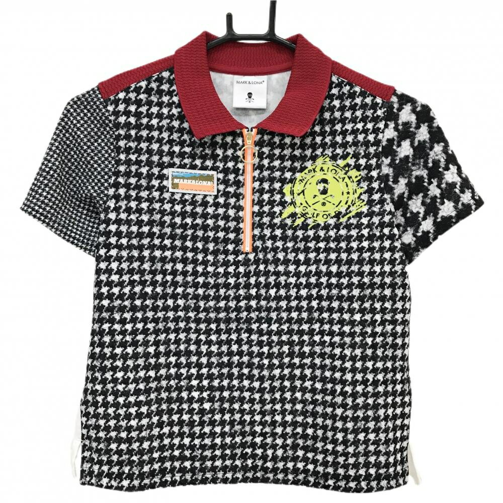 【超美品】マークアンドロナ 半袖ポロシャツ 黒×白 千鳥格子 レディース 36(S) ゴ...