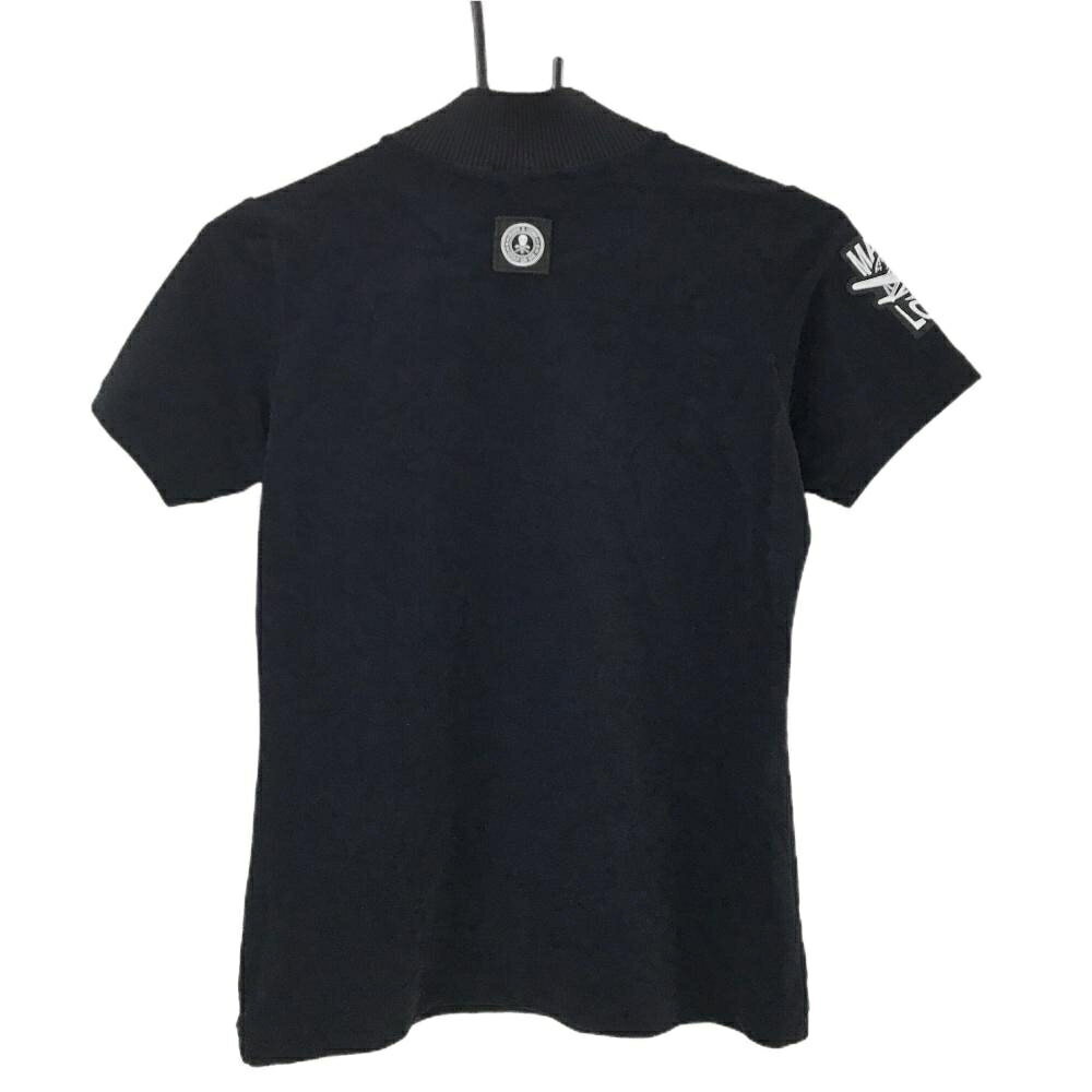 【美品】マークアンドロナ 半袖ハイネックシャツ 黒 シルバーロゴ ネックリブ スカル レディース 36(S) ゴルフウェア MARK＆LONA