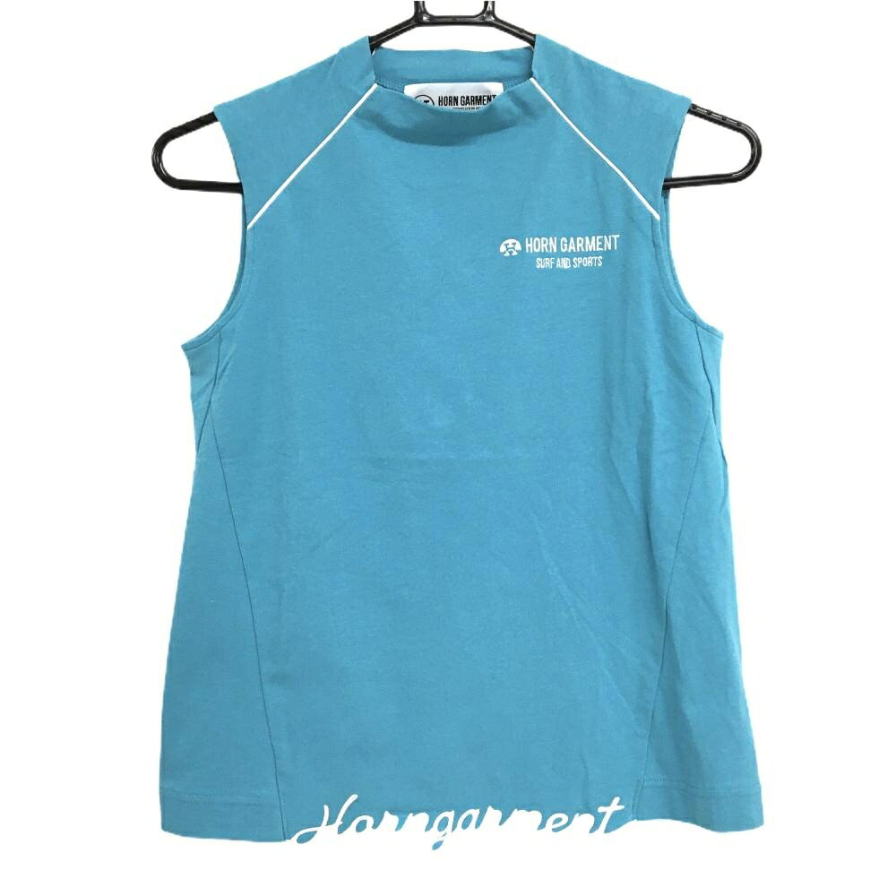 【超美品】ホーンガーメント ノースリーブシャツ ライトブルー×白 マークアンドロナ レディース 36(S) ゴルフウェア MARK＆LONA