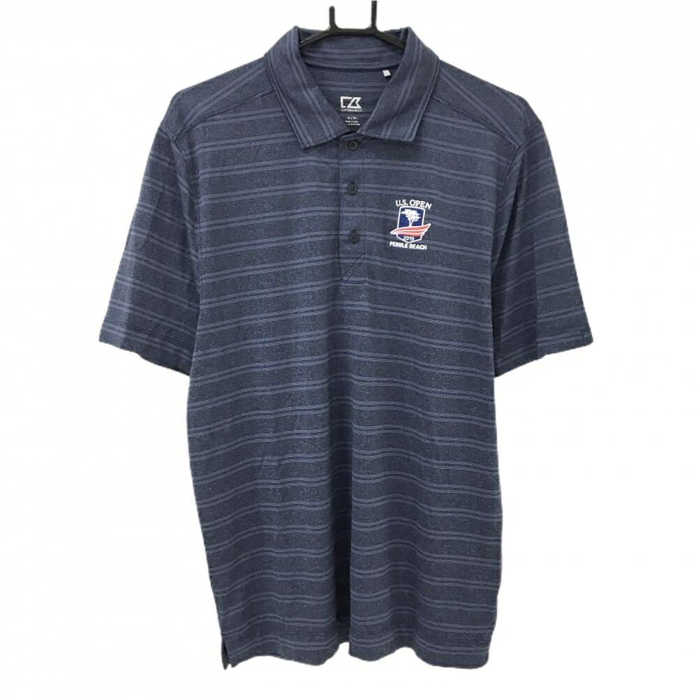 CUTTER & BUCK - 【超美品】カッターアンドバック 半袖ポロシャツ 杢ネイビー系 ボーダー 胸ロゴ U.S.OPEN メンズ M/M ゴルフウェア CUTTER＆BUCK