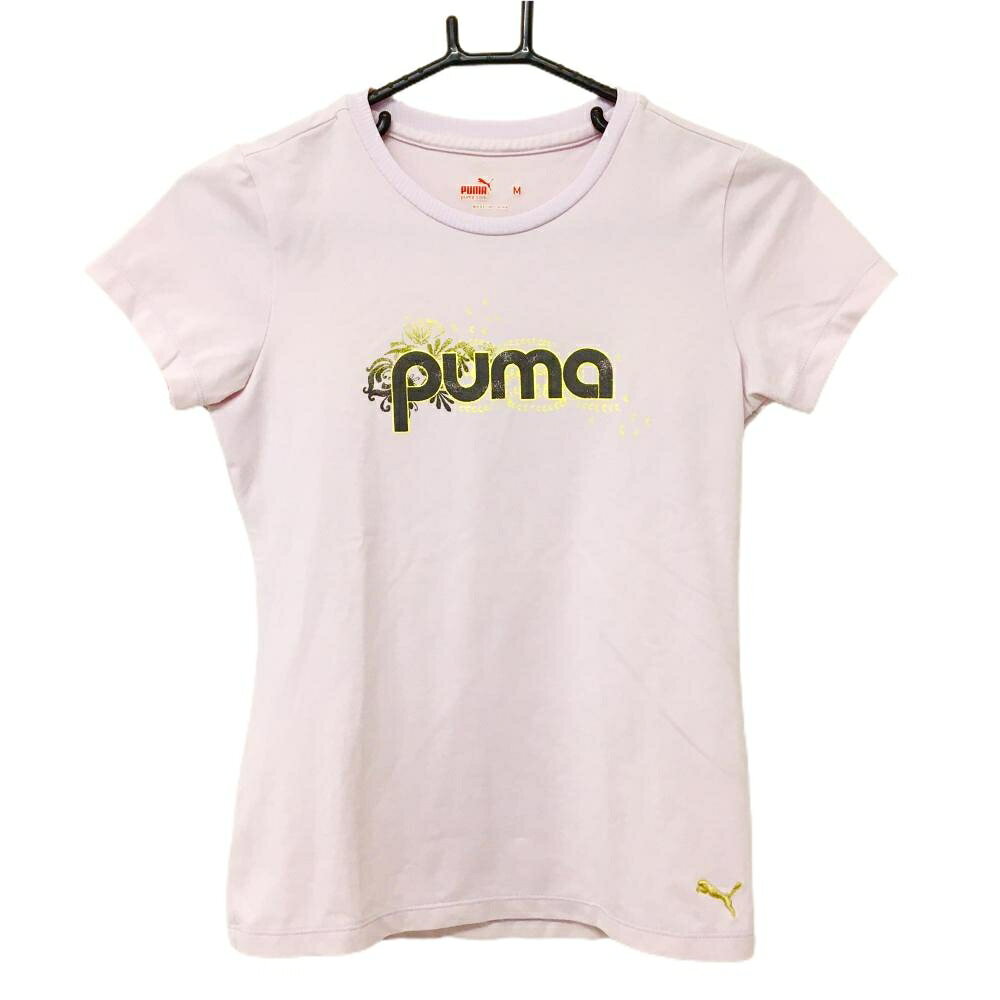 【超美品】プーマ Tシャツ ライトピンク ロゴプリント レディース M ゴルフウェア サンプル品 PUMA