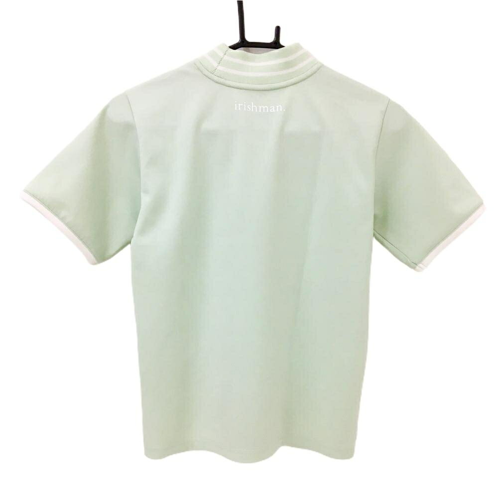 【超美品】アイリッシュマン 半袖ハイネックシャツ ミントグリーン×白 ネックライン レディース S ゴルフウェア アイリッシュマン