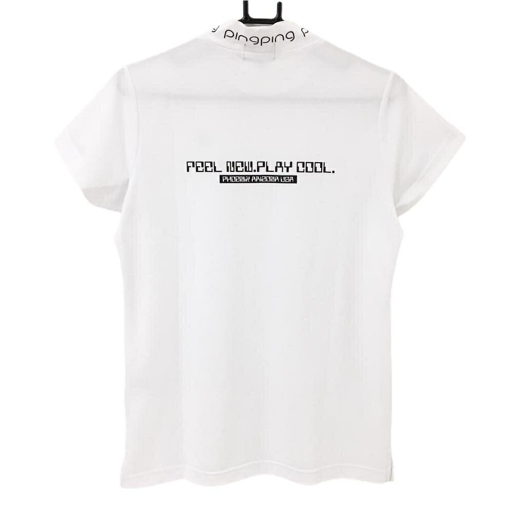 【超美品】ピン 半袖ハイネックインナーシャツ 白×黒 織生地 ネックロゴ レディース L ゴルフウェア PING