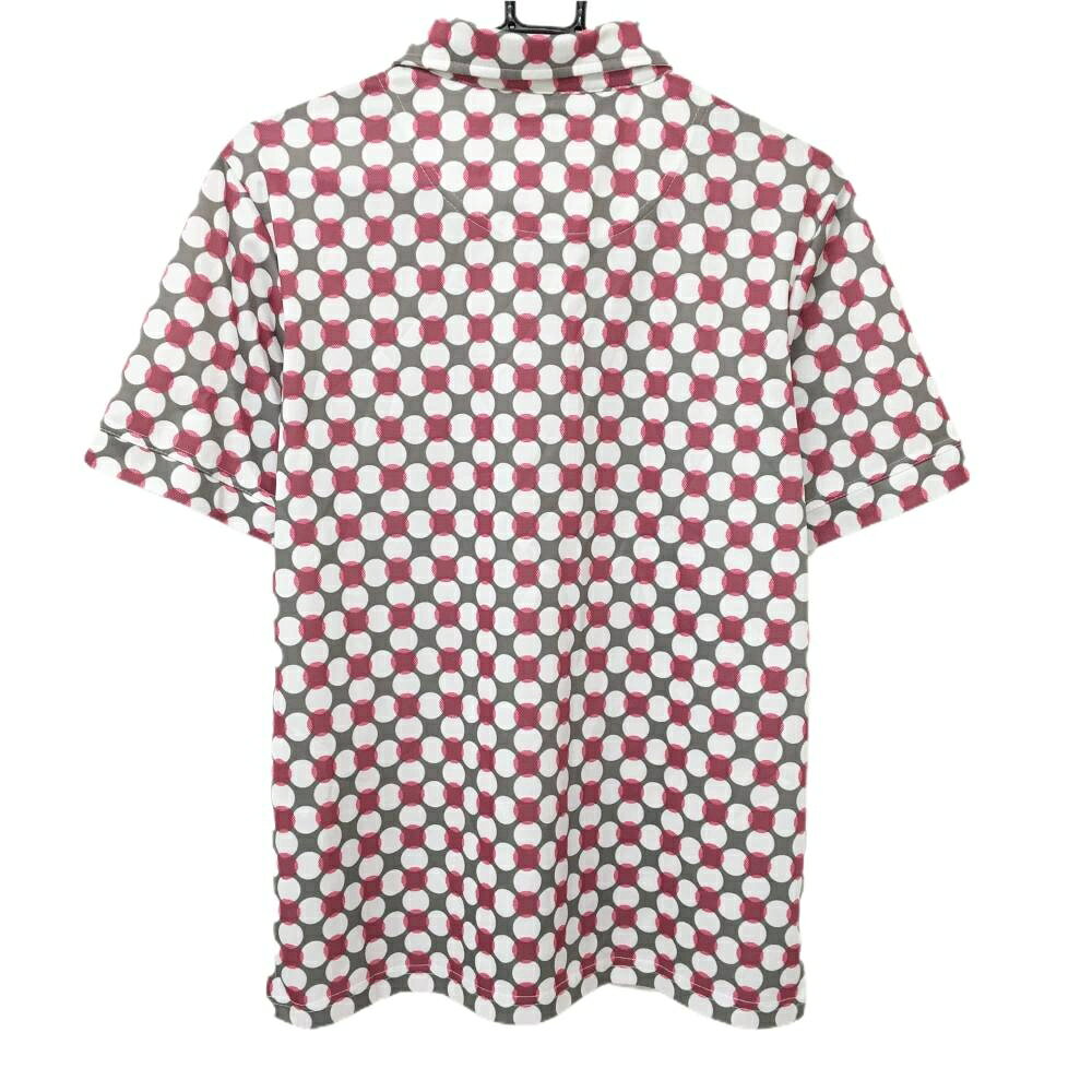 【超美品】エフィカスオム 半袖ポロシャツ グレー×白×ピンク ドット メンズ 1(S) ゴルフウェア efficace