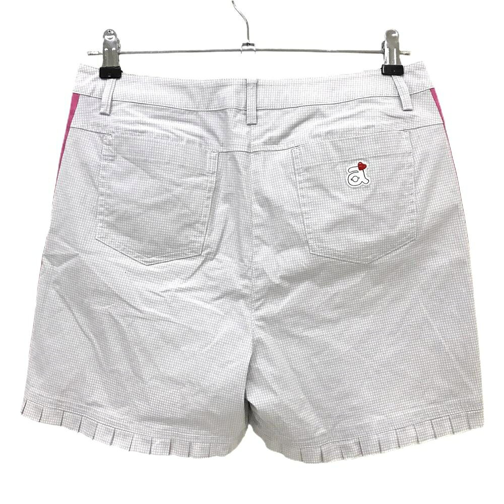 【超美品】アルチビオ ショートパンツ ライトグレー×白 ギンガムチェック 裾プリーツ レディース 40(L) ゴルフウェア archivio