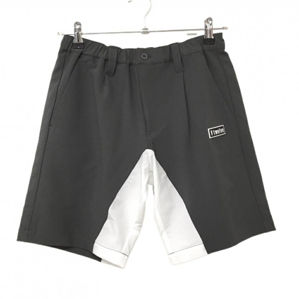【新品】V12 ハーフパンツ グレー×白 バイカラー ストレッチ ウエストゴム ワッペン メンズ S ゴルフウェア V12