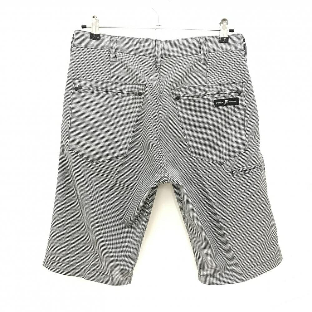 【超美品】エドウィンPRESTIGE ハーフパンツ 白×黒 千鳥柄 バックロゴ メンズ M ゴルフウェア EDWIN GOLF