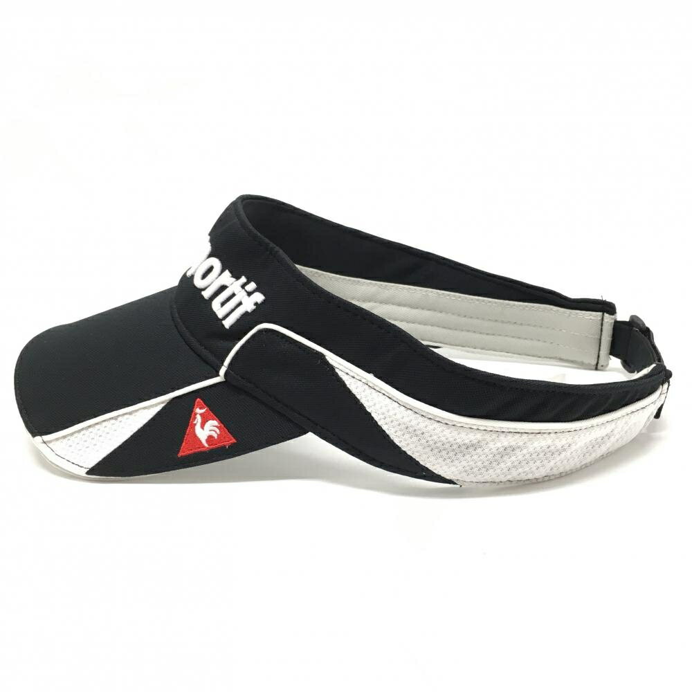 【美品】ルコック サンバイザー 黒×白 立体ロゴ FREE ゴルフウェア le coq sportif