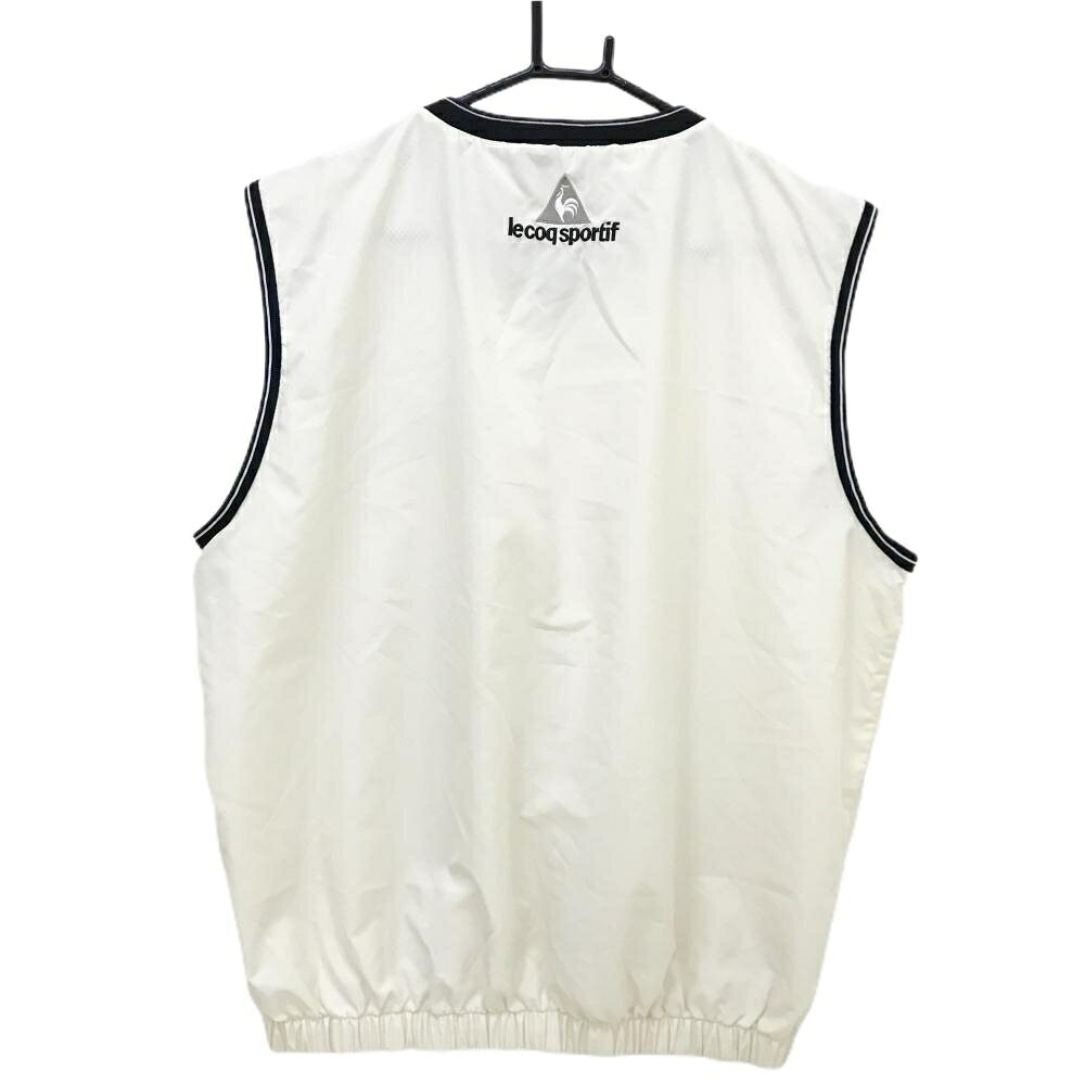 【美品】ルコックゴルフ アウターベスト アイボリー系×黒 裏メッシュ Vネック メンズ L ゴルフウェア le coq sportif