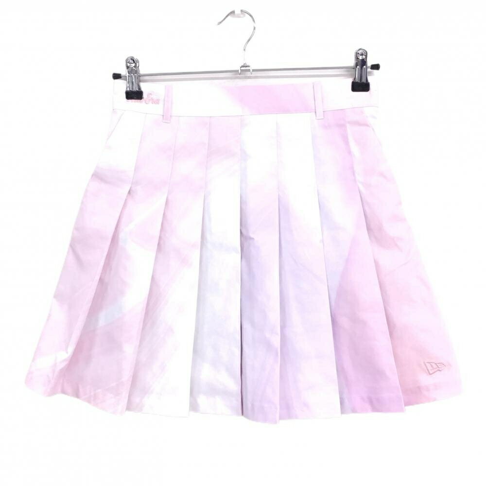 【超美品】ニューエラ プリーツスカート 白×ピンク グラデーション風 ロゴ刺しゅう レディース MEDIUM ゴルフウェア New Era