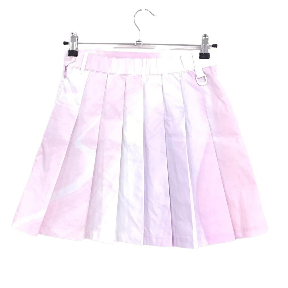 【超美品】ニューエラ プリーツスカート 白×ピンク グラデーション風 ロゴ刺しゅう レディース MEDIUM ゴルフウェア New Era