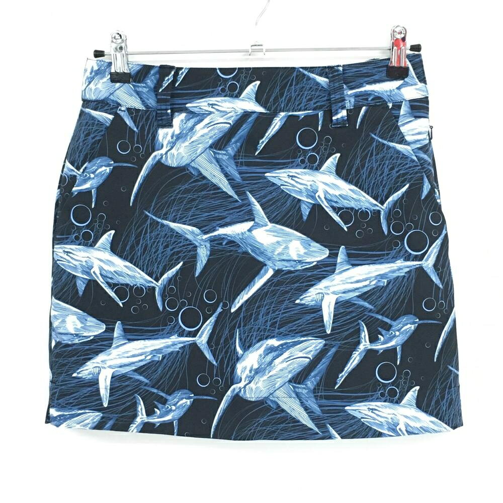【超美品】ラウドマウス スカート 黒×ブルー系 サメ柄 バックロゴ シャーク レディース MEDIUM ゴルフウェア LOUDMOUTH