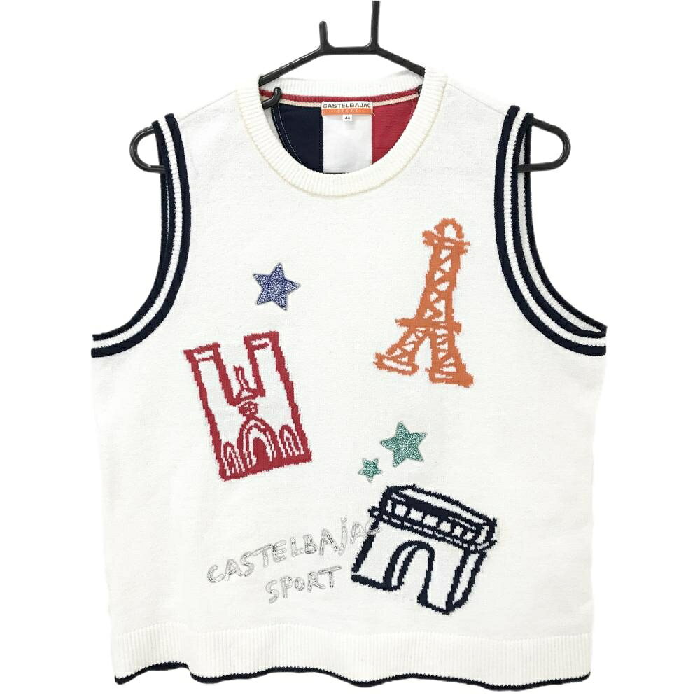 商品説明 ブランド CASTELBAJAC アイテム ニットベスト 表記サイズ 44 ※海外サイズの場合もございます。必ず実寸サイズをご確認ください。 実寸サイズ 　身幅：約53cm　袖丈：約-cm　肩幅：約38.5cm　着丈：約59cm ※実寸サイズの採寸方法については、こちらをご覧ください。 ★実寸サイズは平台に平置きして外寸を測定しており、商品によっては若干の誤差が生じます。数cmの誤差は予めご了承くださいませ。 特徴・仕様 適応時期 春 ・ 秋 商品ランク B+ コメント 前後裾・背面上方汚れ 商品ランク（ゴルフウェア） N 新品（タグ付き) S 新品未使用品（タグなし） A+ 使用感や汚れ等がない、または目立たない綺麗な中古品 A 使用感や汚れ等が少ない美品や良品 B+ 使用感や中小の汚れ等がある一般的な中古品 B 使用感や大中の汚れ等がある一般的な中古品 C 使用感や大中の汚れ、小さな穴等がある中古品 商品ランク（ゴルフシューズ） N 新品（タグ付き) S 新品未使用品（タグなし） A+ しわや汚れ等がない、または少ない綺麗な中古品 A しわや小さな汚れはあるが、使用感が少ない美品や良品 B+ しわや中小の汚れ、使用感がある一般的な中古品 B しわや大中の汚れ、使用感がある一般的な中古品 C しわや大中の汚れ、使用感がある中古品 D しわや大きな汚れ、使用感がある中古品 &nbsp;★A+～CランクはUSED品となりますので、神経質な方はご入札をお控えください。 &nbsp;★Nランクは新品商品ですが、一部保管時による汚れ等があります。商品説明や写真で必ずご確認ください。　