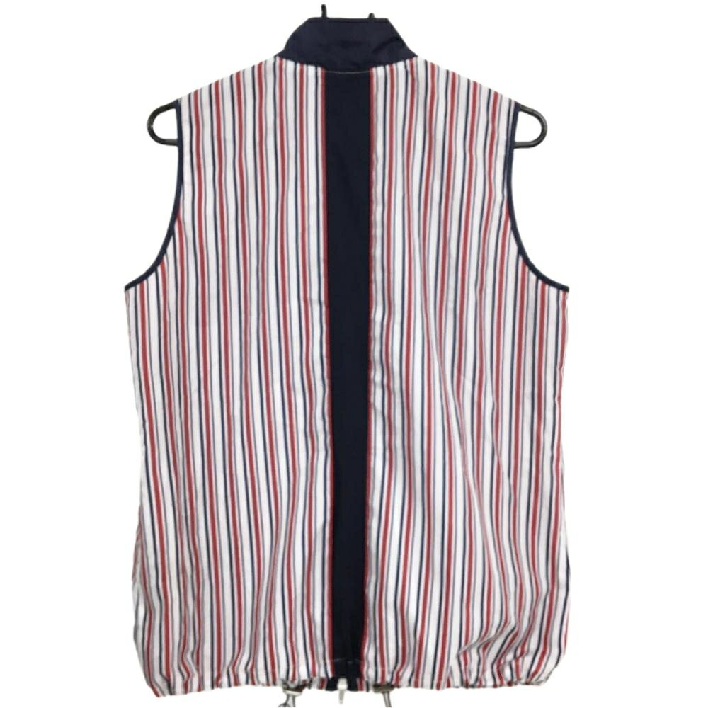 【美品】MUスポーツ アウターベスト 白×ネイビー×レッド ストライプ メッシュ裏地 レディース 42(L) ゴルフウェア M・U SPORTS