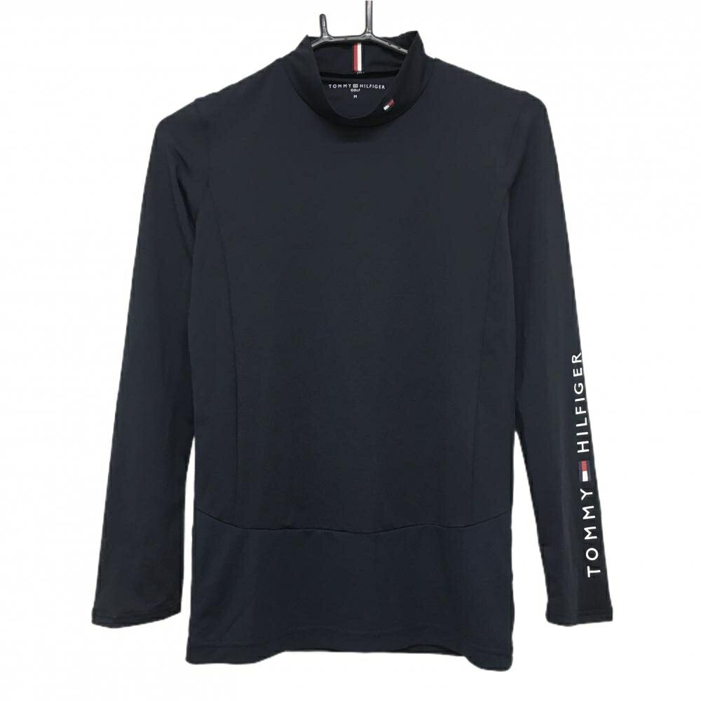 【新品】トミーヒルフィガー 長袖ハイネックシャツ ネイビー×白×レッド 袖ロゴプリント レディース M ゴルフウェア Tommy Hilfiger Golf