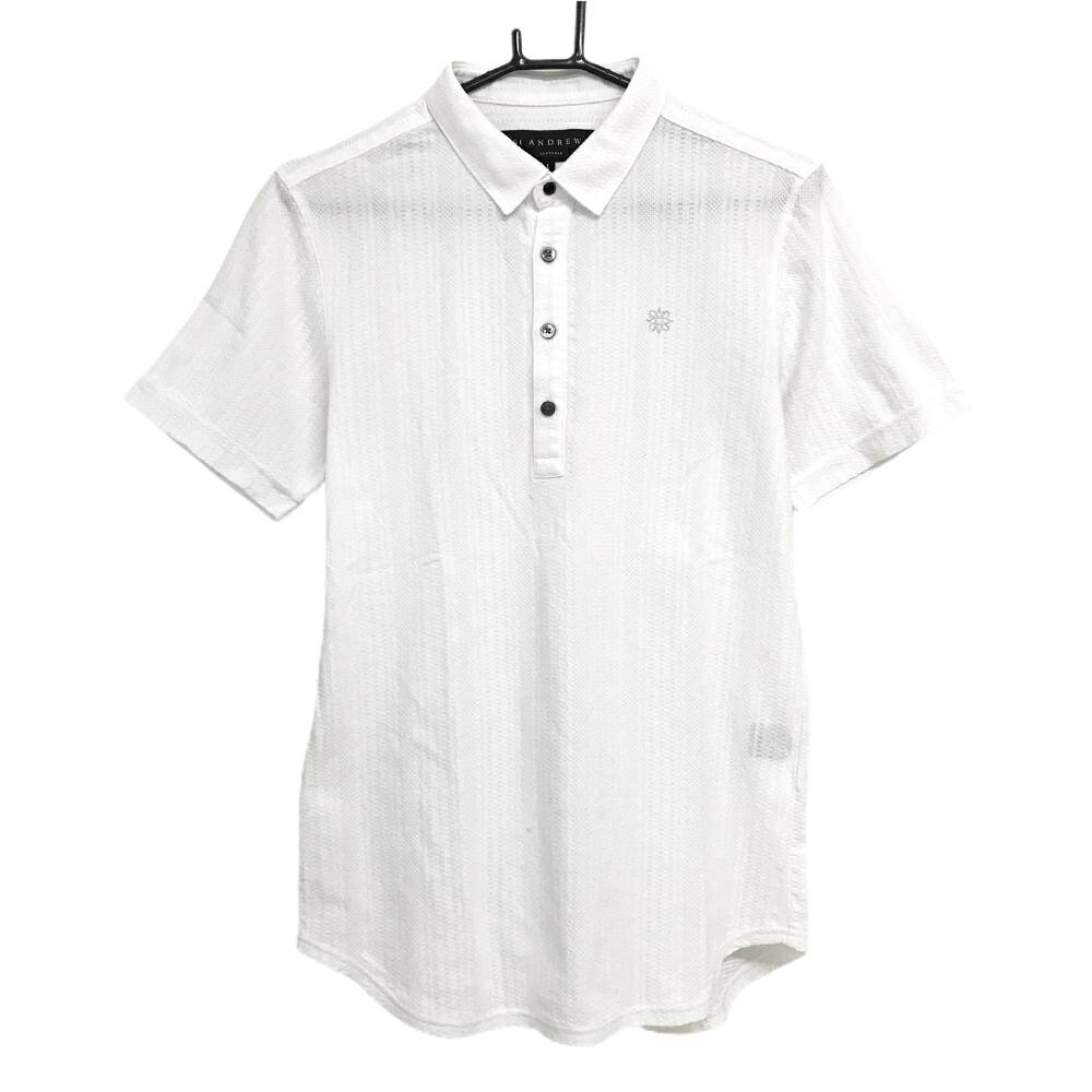 セントアンドリュース 半袖ポロシャツ 白 レース調織生地 ロゴ刺しゅう コットン混 メンズ L ゴルフウェア St ANDREWS