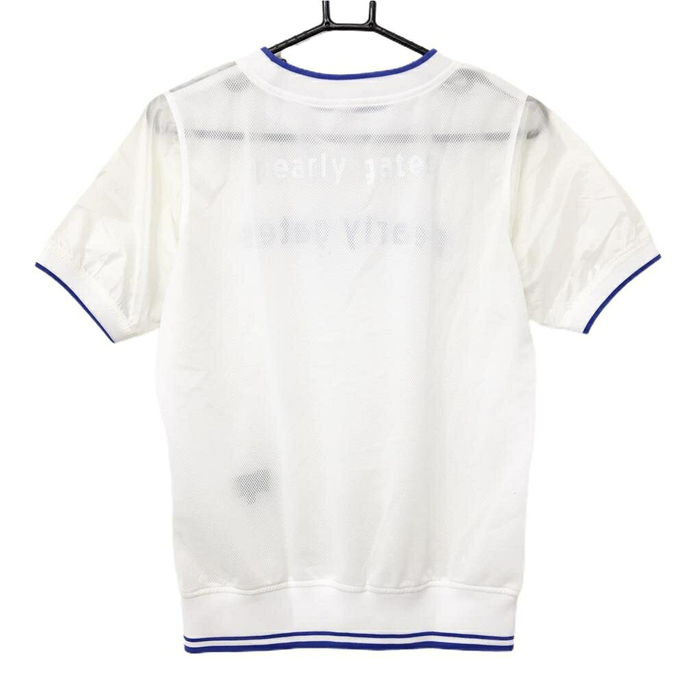 【美品】パーリーゲイツ 半袖スニード 白系×ブルー 背面メッシュ調 レディース 1(M) ゴルフウェア PEARLY GATES