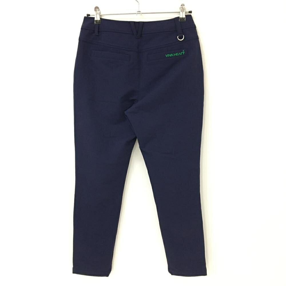 【美品】ビバハート パンツ ネイビー シンプル ストレッチ ロゴ刺しゅう レディース 42(L) ゴルフウェア VIVA HEART