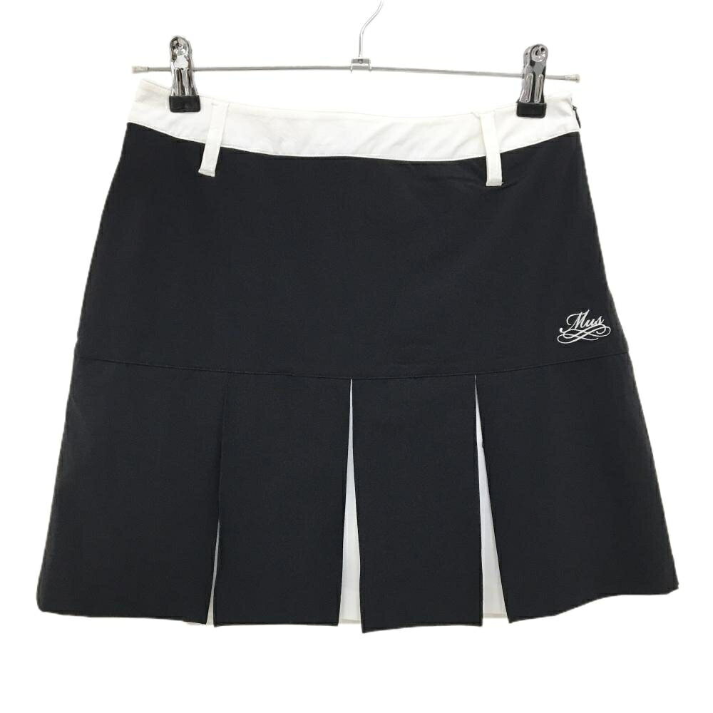 【新品】MUスポーツ プリーツスカート 黒×白 ボーンワッペン ストレッチ 冷感 撥水 レディース 42(L) ゴルフウェア M・U SPORTS