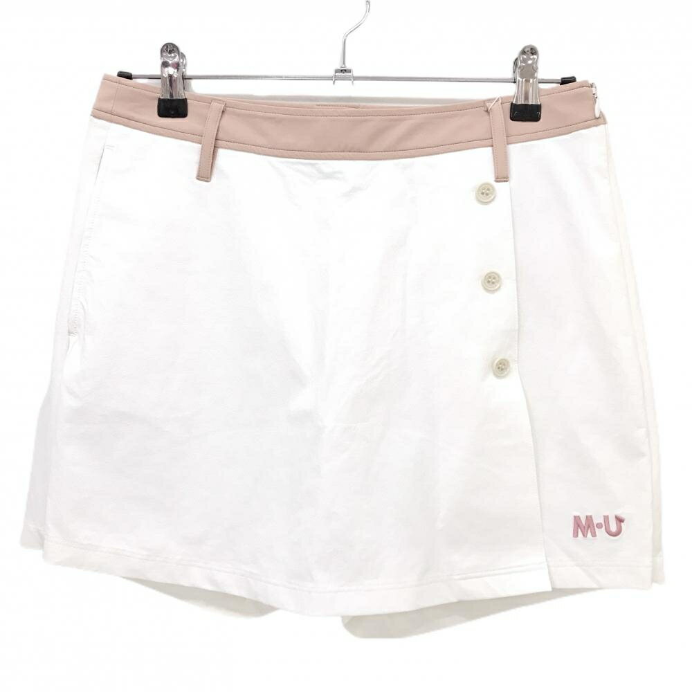 【新品】MUスポーツ キュロットスカート 白×ピンク バイカラー 裾ロゴ ボーンワッペン レディース 44(XL) ゴルフウェア M・U SPORTS