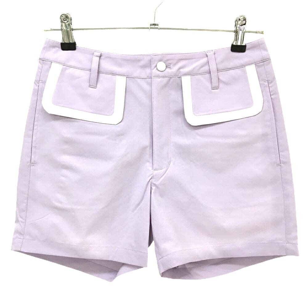 【新品】MUスポーツ ショートパンツ ライトパープル×白 ボーンワッペン ストレッチ 冷感 撥水 レディース 40(M) ゴルフウェア M・U SPORTS