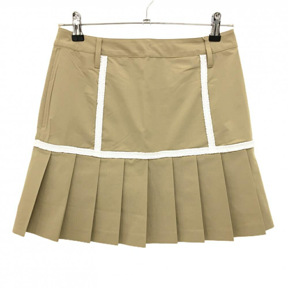 【25%OFFクーポン配布中！9/14まで】【新品】MUスポーツ プリーツスカート ベージュ×白 レーステープ ボーンワッペン ストレッチ レディース 40(M) ゴルフウェア M・U SPORTS