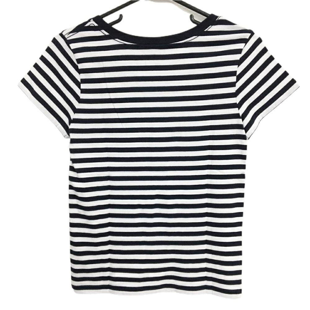 レオナード 楽天市場店の【超美品】ムータ Tシャツ 白×ネイビー ボーダー 前面シルバープリント コットン100％ レディース S ゴルフウェア muta｜アングル2