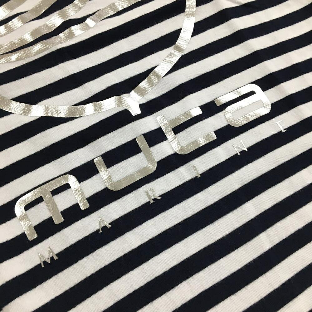 レオナード 楽天市場店の【超美品】ムータ Tシャツ 白×ネイビー ボーダー 前面シルバープリント コットン100％ レディース S ゴルフウェア muta｜アングル3