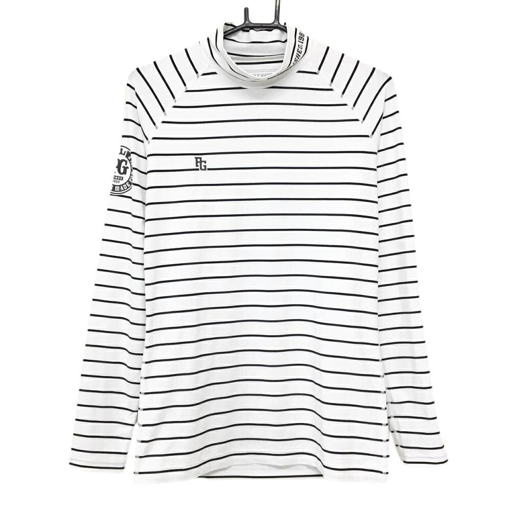 【美品】パーリーゲイツ ハイネックインナーシャツ 白×黒 ボーダー メンズ 4(M) ゴルフウェア PEARLY GATES