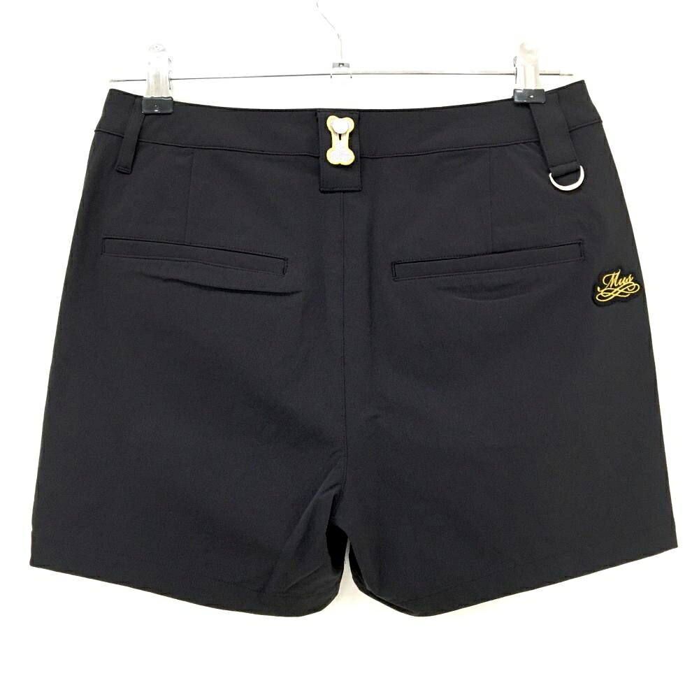 【新品】MUスポーツ ショートパンツ 黒×白 ボーンワッペン ストレッチ 冷感 撥水 レディース 42(L) ゴルフウェア M・U SPORTS