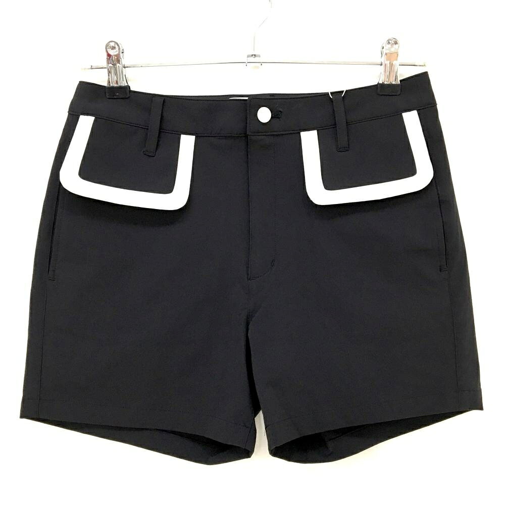 【新品】MUスポーツ ショートパンツ 黒×白 ボーンワッペン ストレッチ 冷感 撥水 レディース 40(M) ゴルフウェア M・U SPORTS