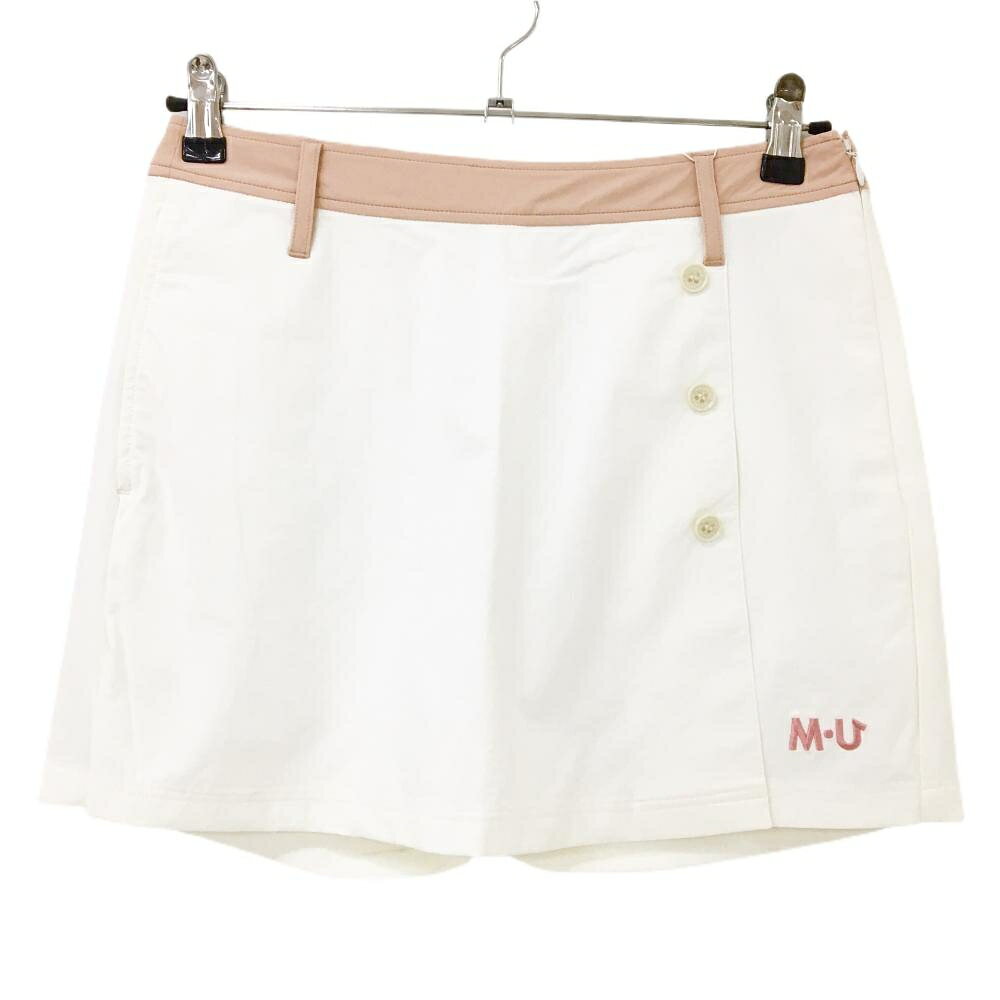 【新品】MUスポーツ キュロットスカート 白×ピンク 裾ロゴ レディース 42(L) ゴルフウェア M・U SPORTS
