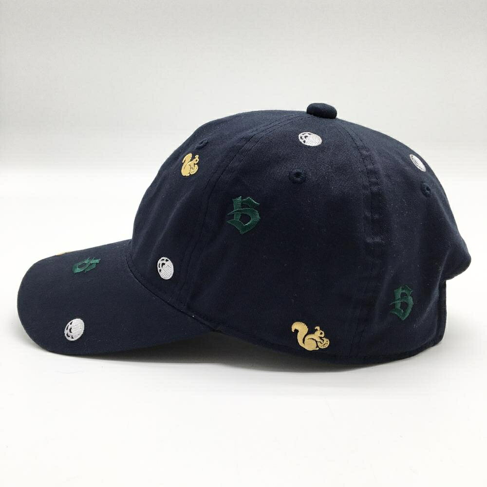 【美品】ビームスゴルフ キャップ ネイビー×グリーン×イエロー 総柄刺しゅう リス ゴルフウェア BEAMS GOLF