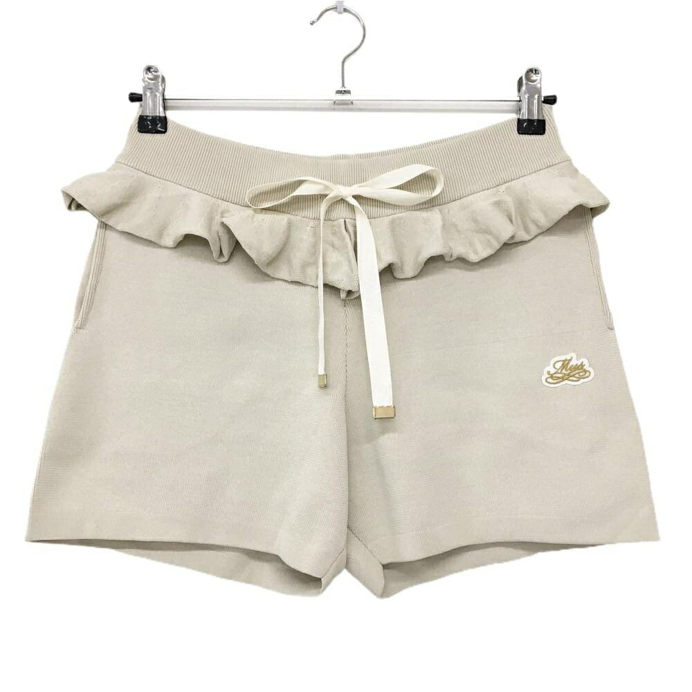 【新品】MUスポーツ ニットショートパンツ ライトベージュ フリル ウエストゴム 調節紐 レディース 42(L) ゴルフウェア M・U SPORTS